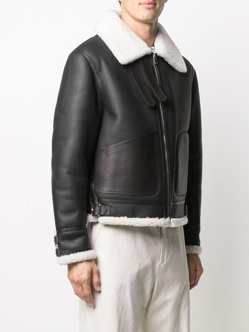 Shop Loewe Pilot Shearling Jacket In Black