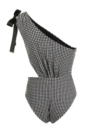 one-shoulder gingham swimsuit展示图