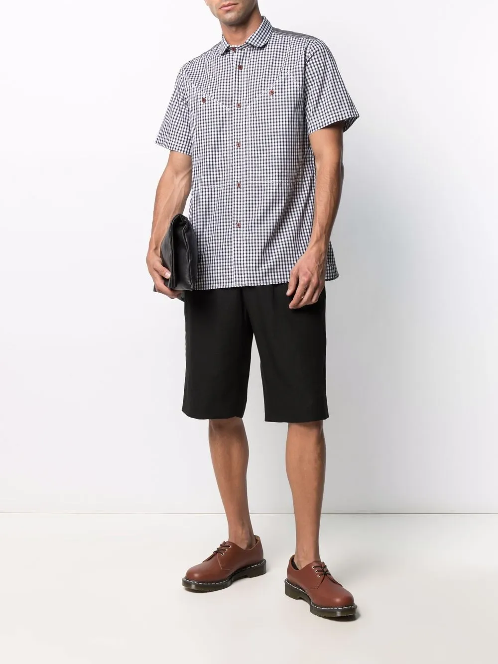 фото Junya watanabe man рубашка в клетку гингем с короткими рукавами