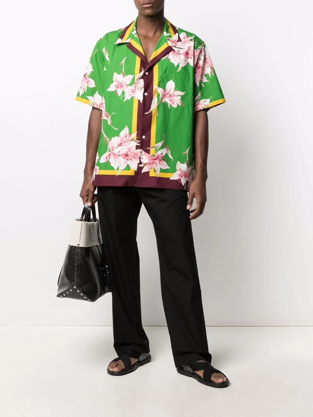 Shop Valentino Lily Print Short-sleeve Bowling Shirt In Green