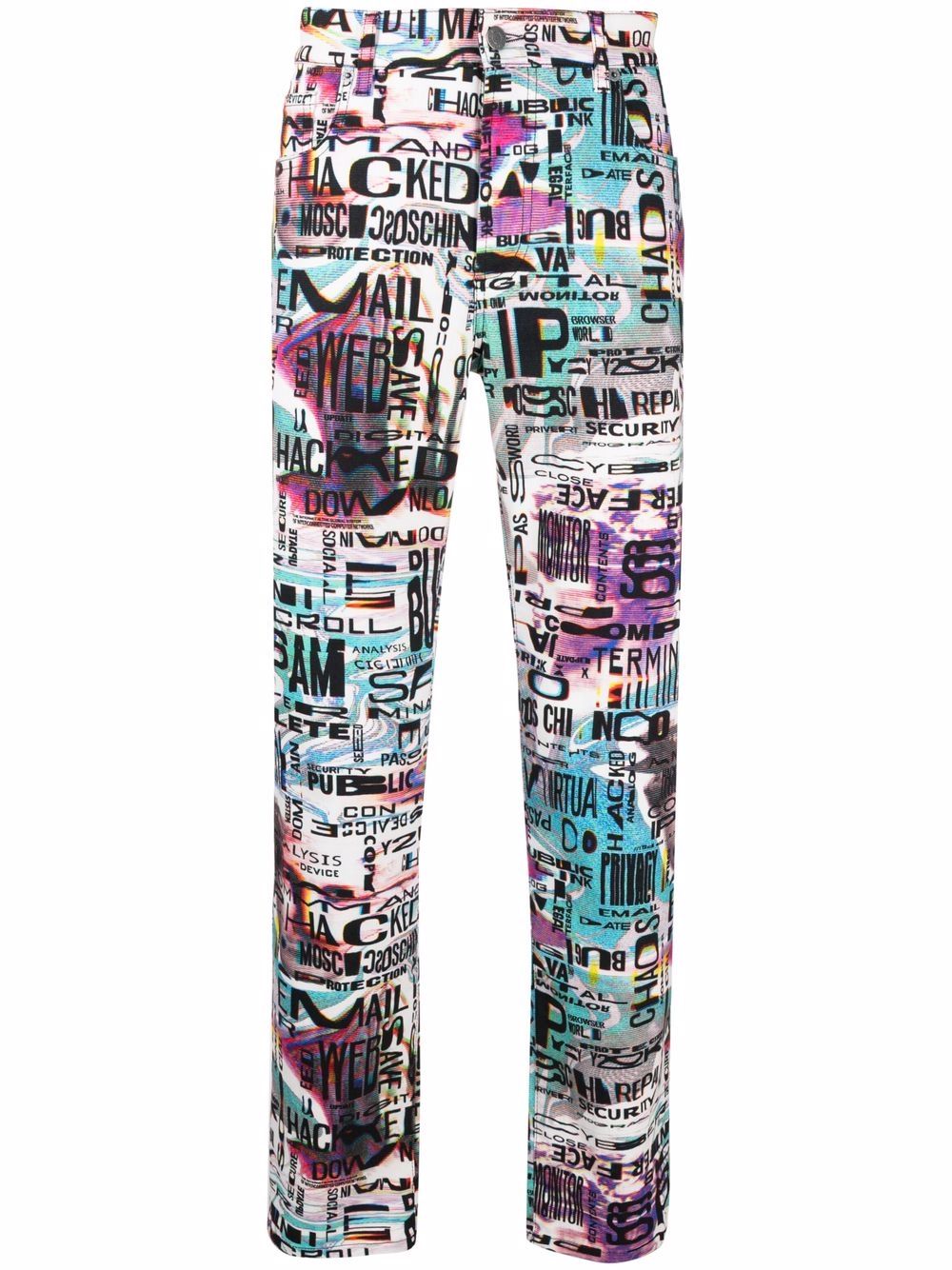 Moschino Glitch-print Slim-fit Jeans In Weiss