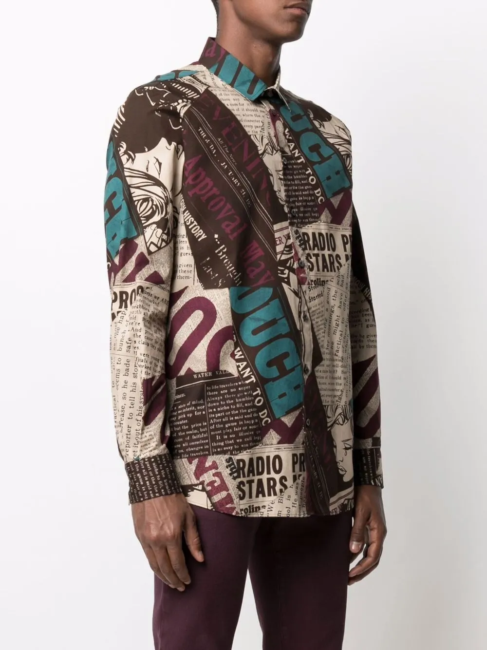 фото Moschino рубашка с длинными рукавами и газетным принтом