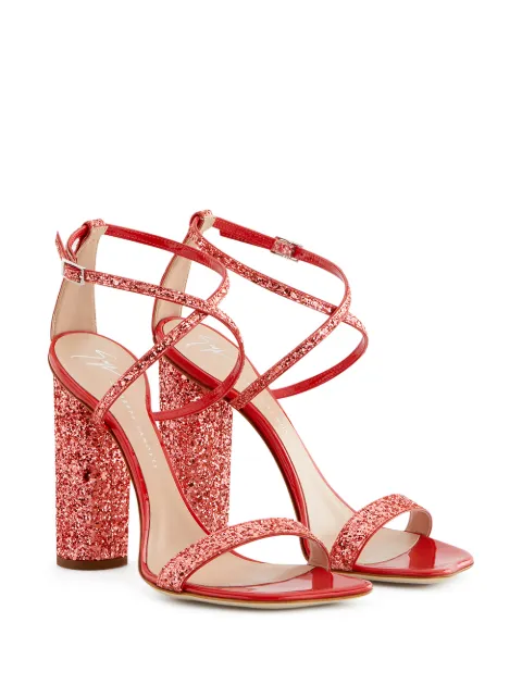 red glitter block heels