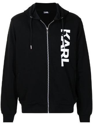 Shop Karl Lagerfeld logo-print cotton hoodie with Express Delivery ...