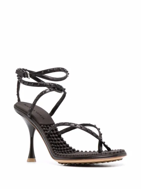 Bottega Veneta Leather Square Toe Strappy 90mm Sandals in Black - Lyst