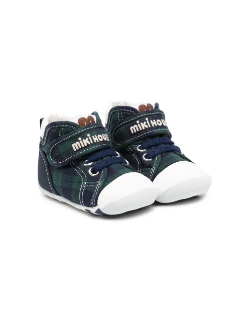 Miki House tartan touch-strap sneakers