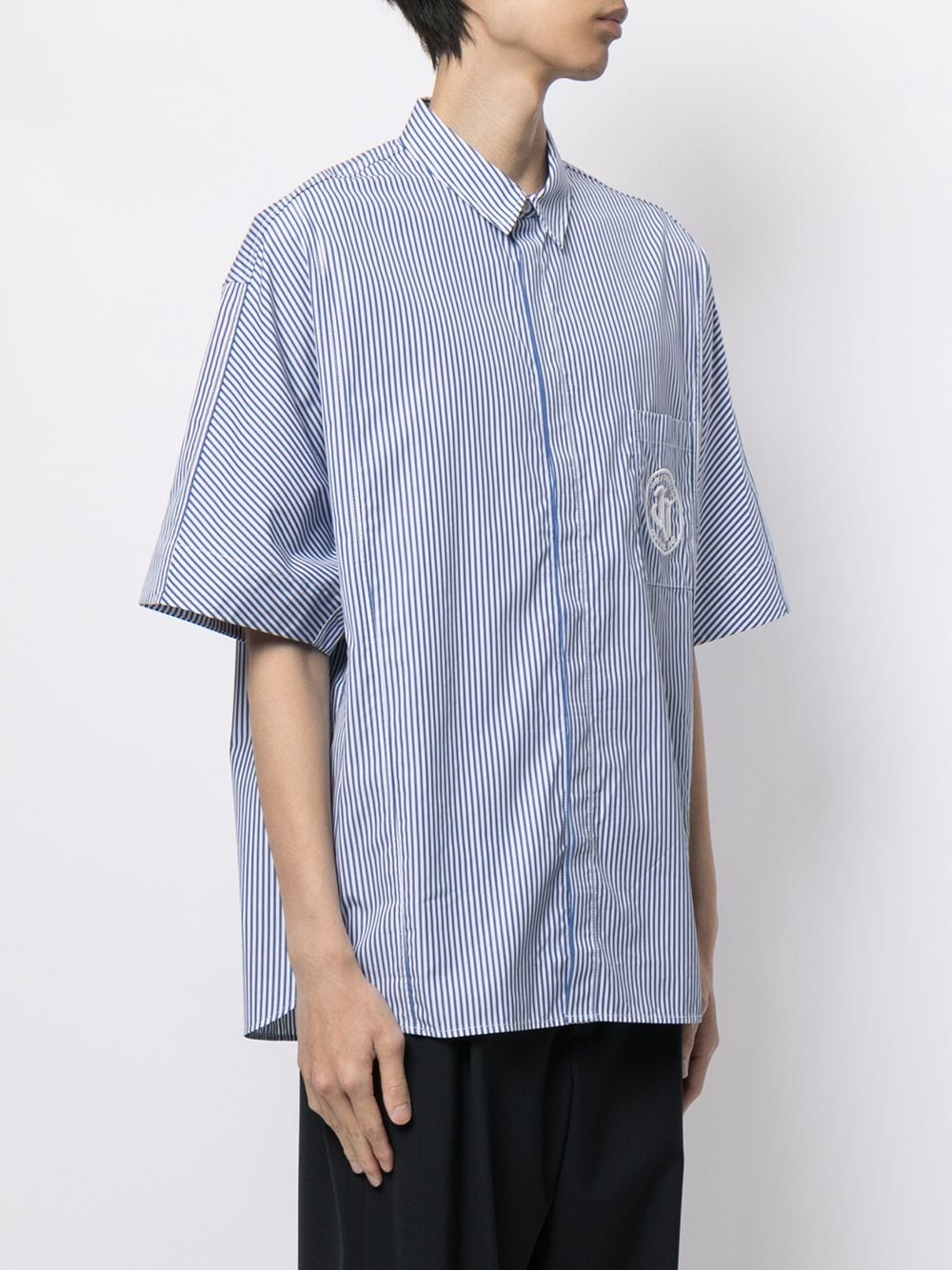 Shop Juunj Striped Short-sleeved Shirt In Blau