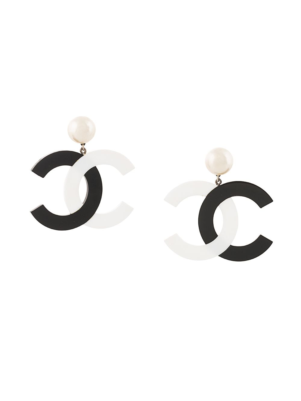 Pre-owned Chanel 1996 Faux-pearl Dangle Cc Earrings In White