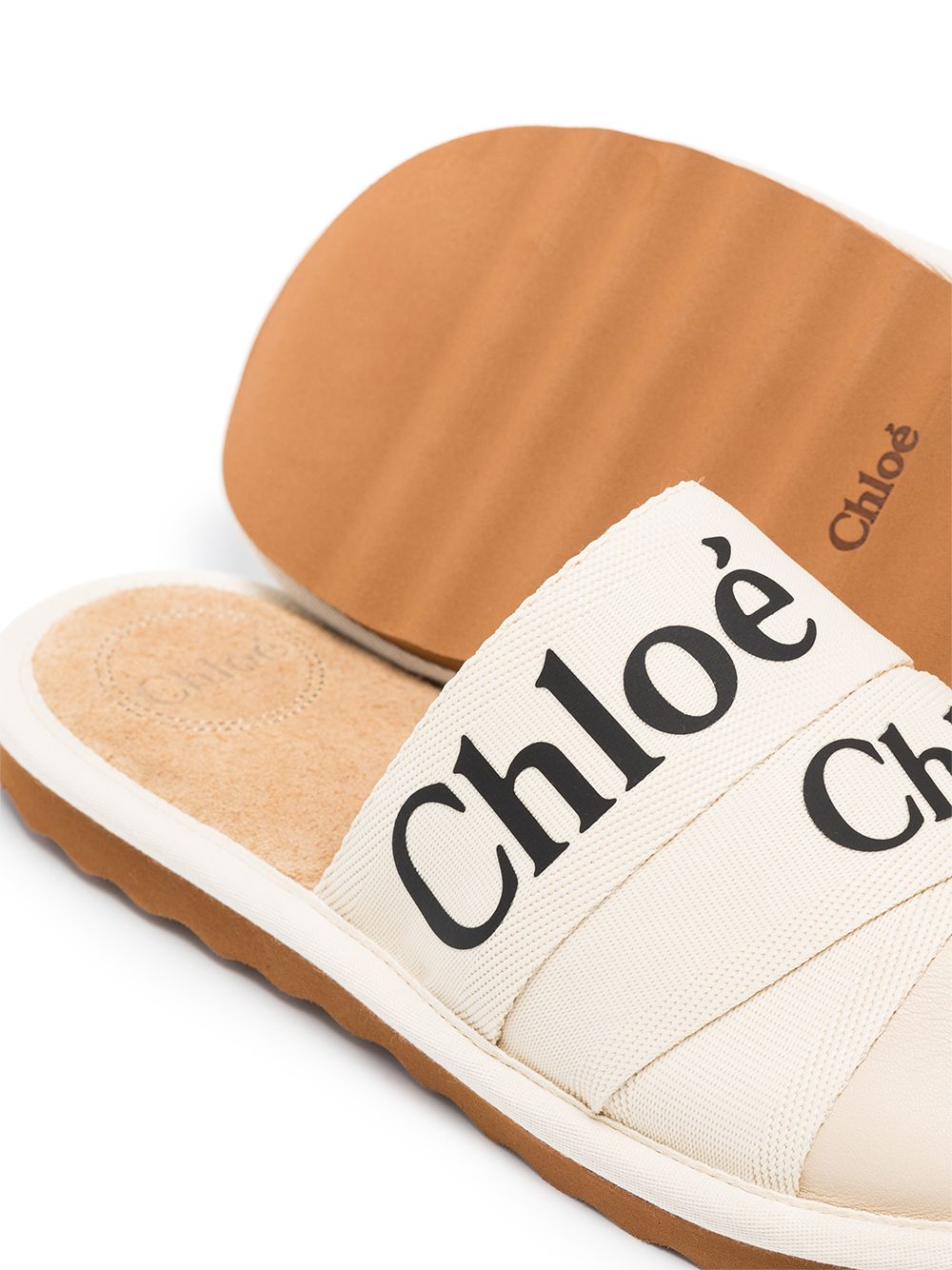 Chloé Woody slippers met logoband - Beige