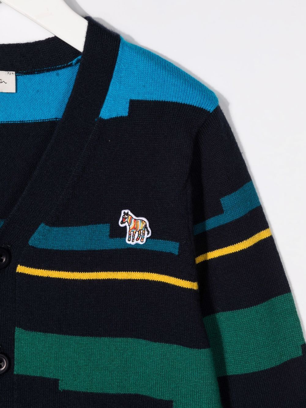 Shop Paul Smith Junior Zebra Patch Striped Cardigan In Blue