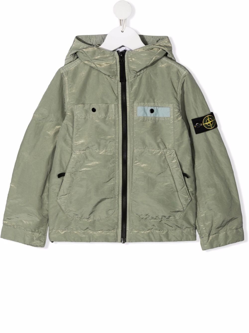 Stone Island Junior Kids' Logo-patch Hooded Jacket In Green