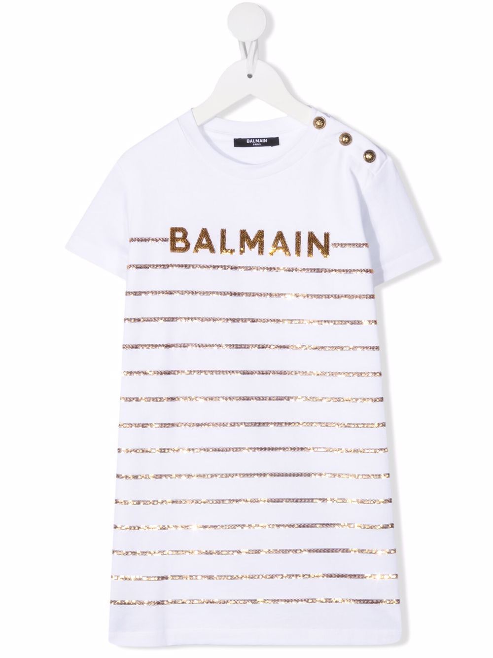 фото Balmain kids платье-футболка с логотипом и пайетками