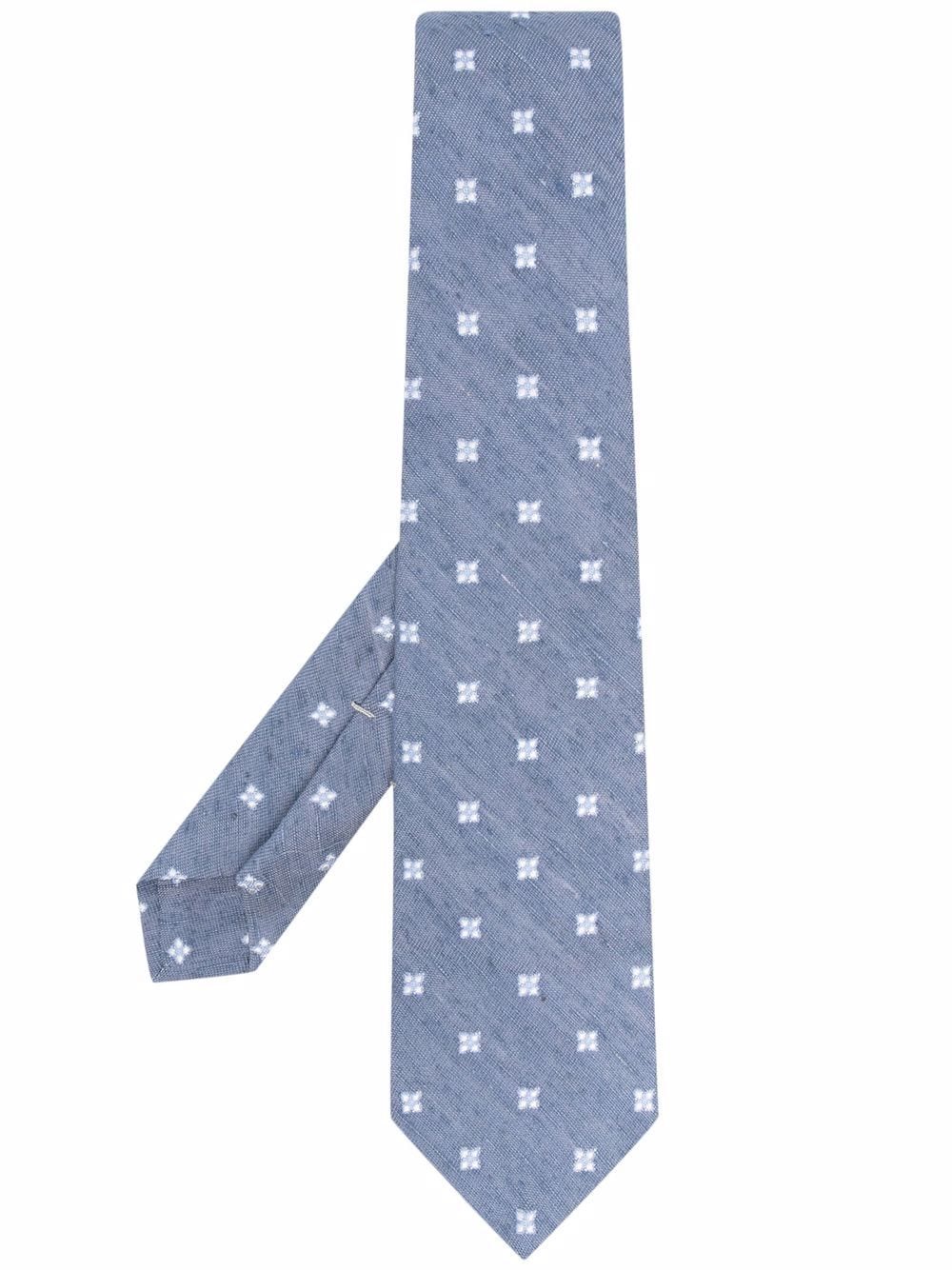 Kiton Silk Embroidered Tie In Blau