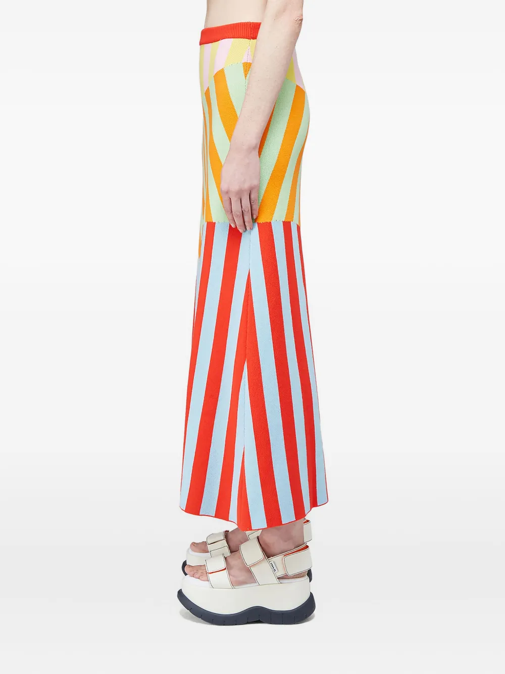 Sunnei Striped Panelled Midi Skirt In Yellow