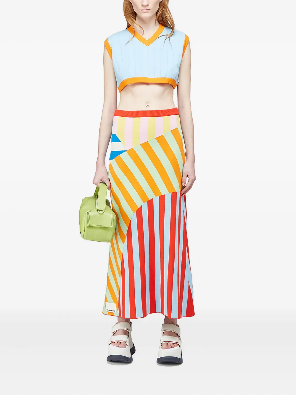 Sunnei striped panelled midi skirt - Geel