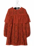 Andorine lace-pattern ruffled dress - Orange