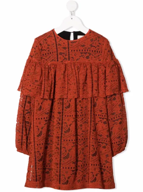 Andorine lace-pattern ruffled dress 
