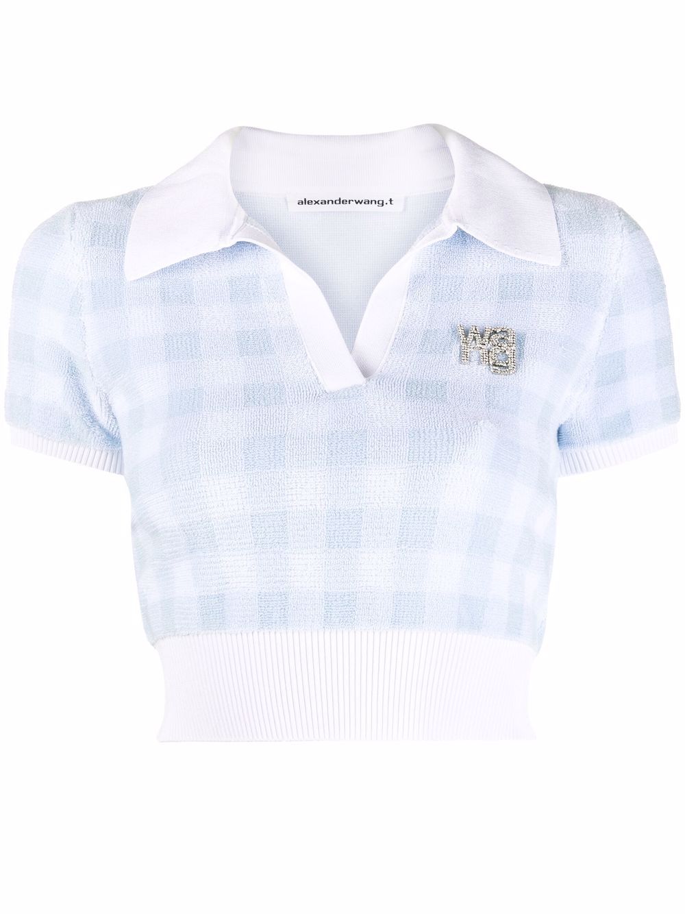 ALEXANDER WANG T LOGO PATCH GINGHAM CHECK CROPPED TOP