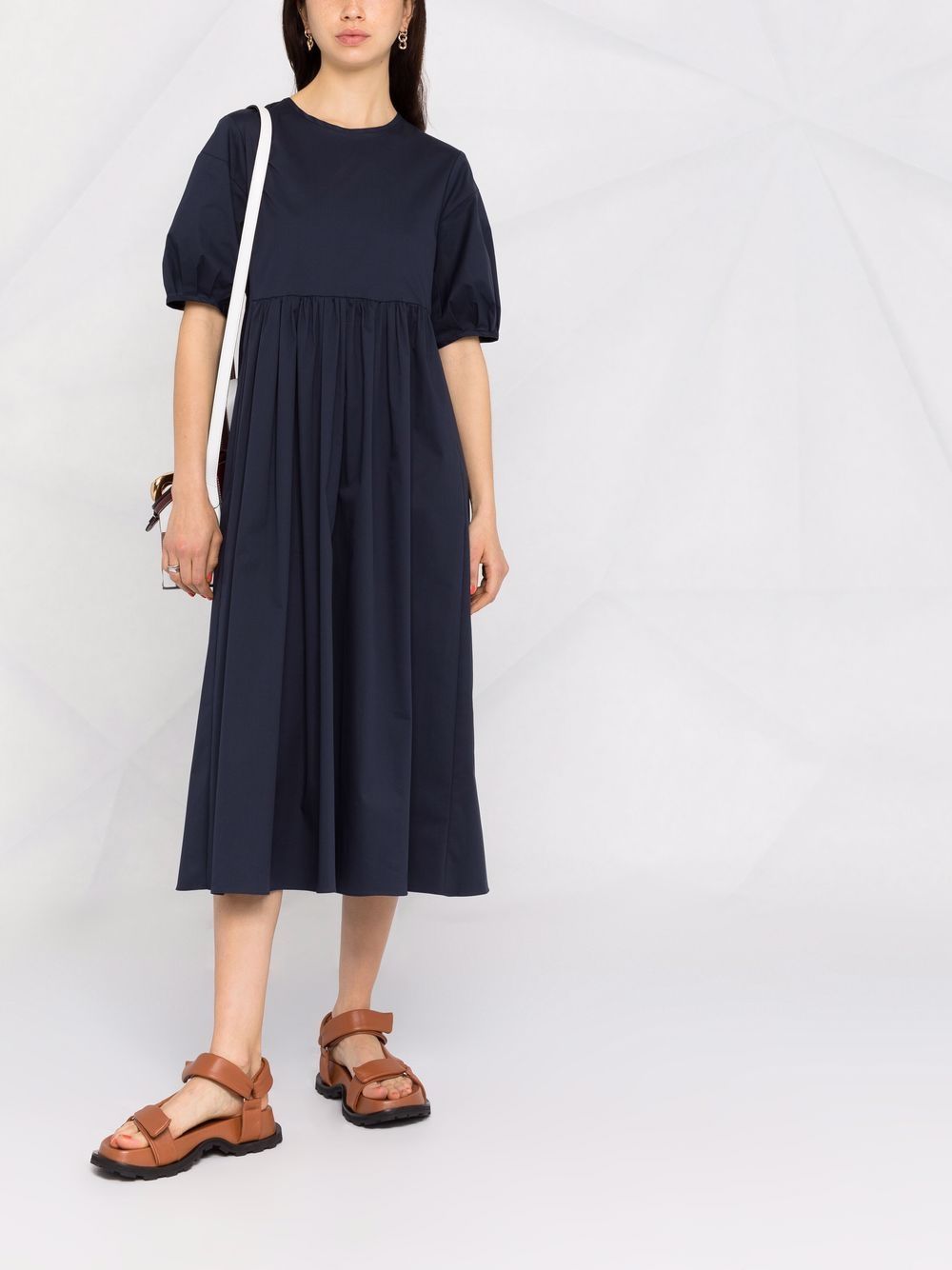 Shop Blanca Vita Gathered Short-sleeved Dress In Blue