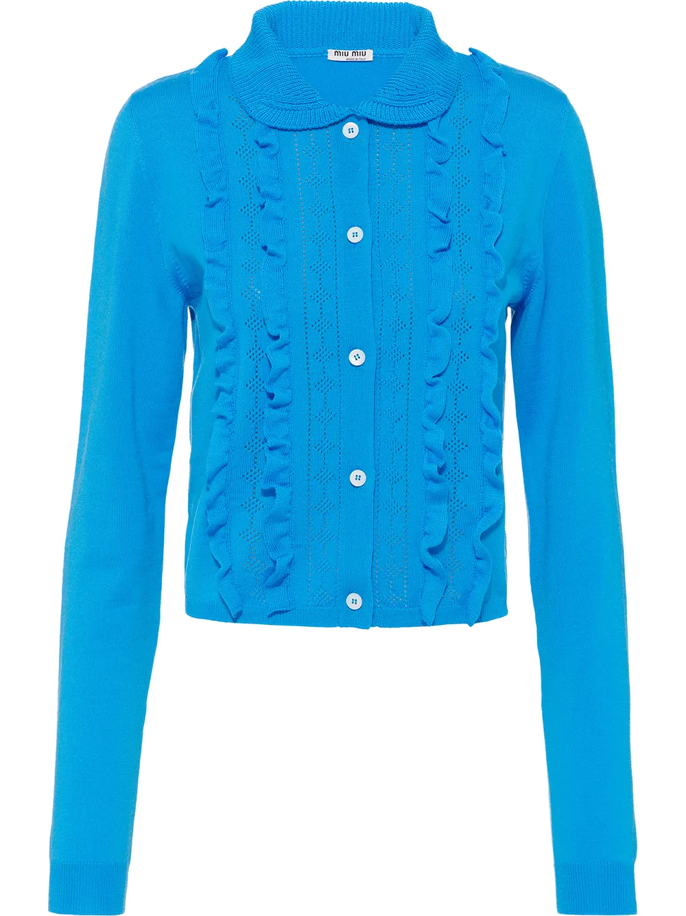 Miu Miu Ruffle-trim Wool Cardigan In Blau