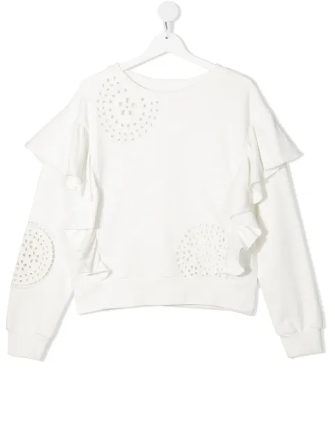 Monnalisa perforated ruffled sweatshirt