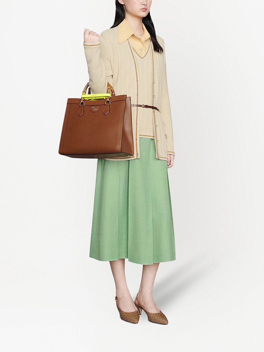 Shop Gucci Cable-knit Belted Cardigan In Nude