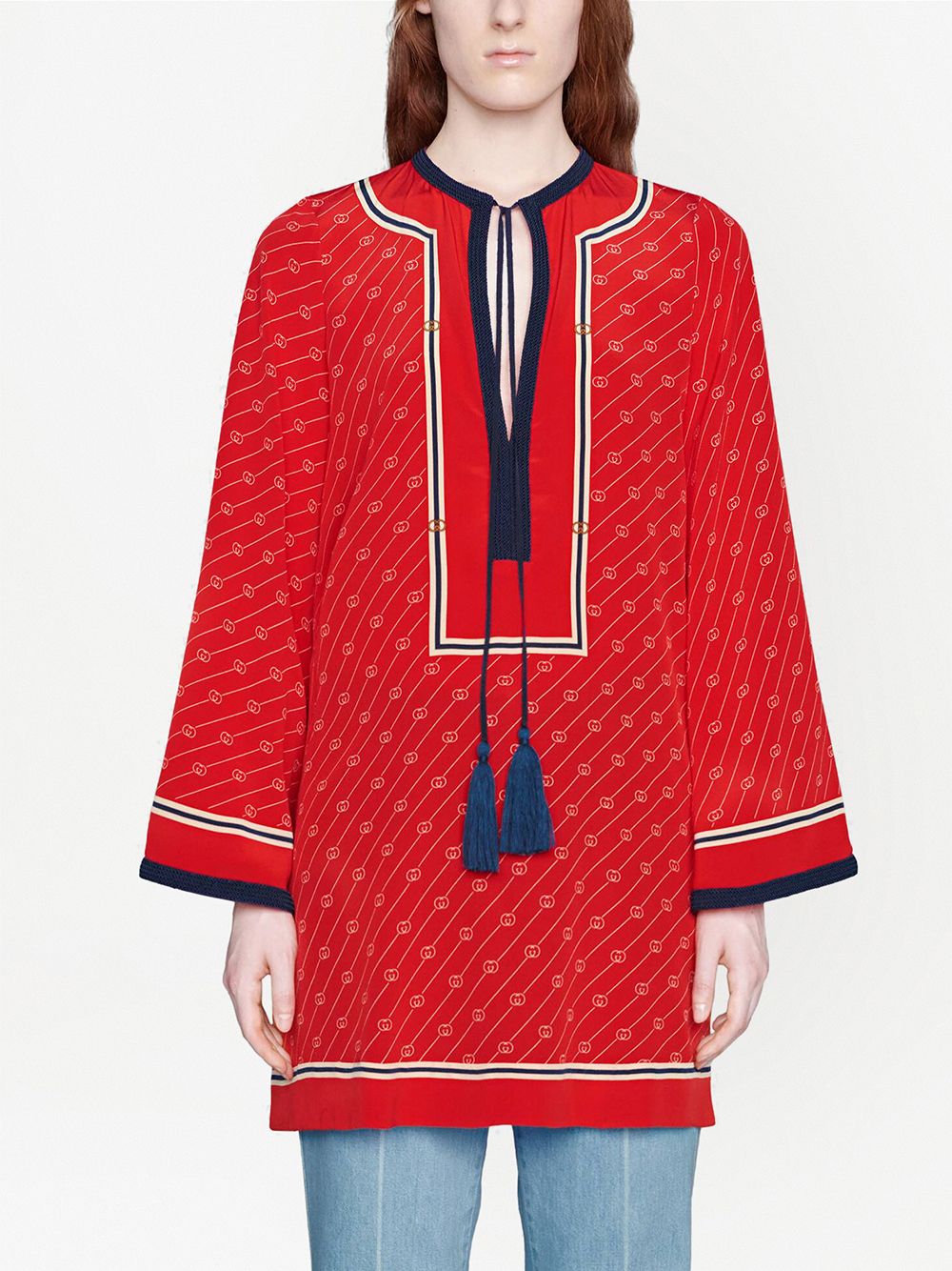 Shop Gucci Diagonal Gg Silk Kaftan Dress In Rot