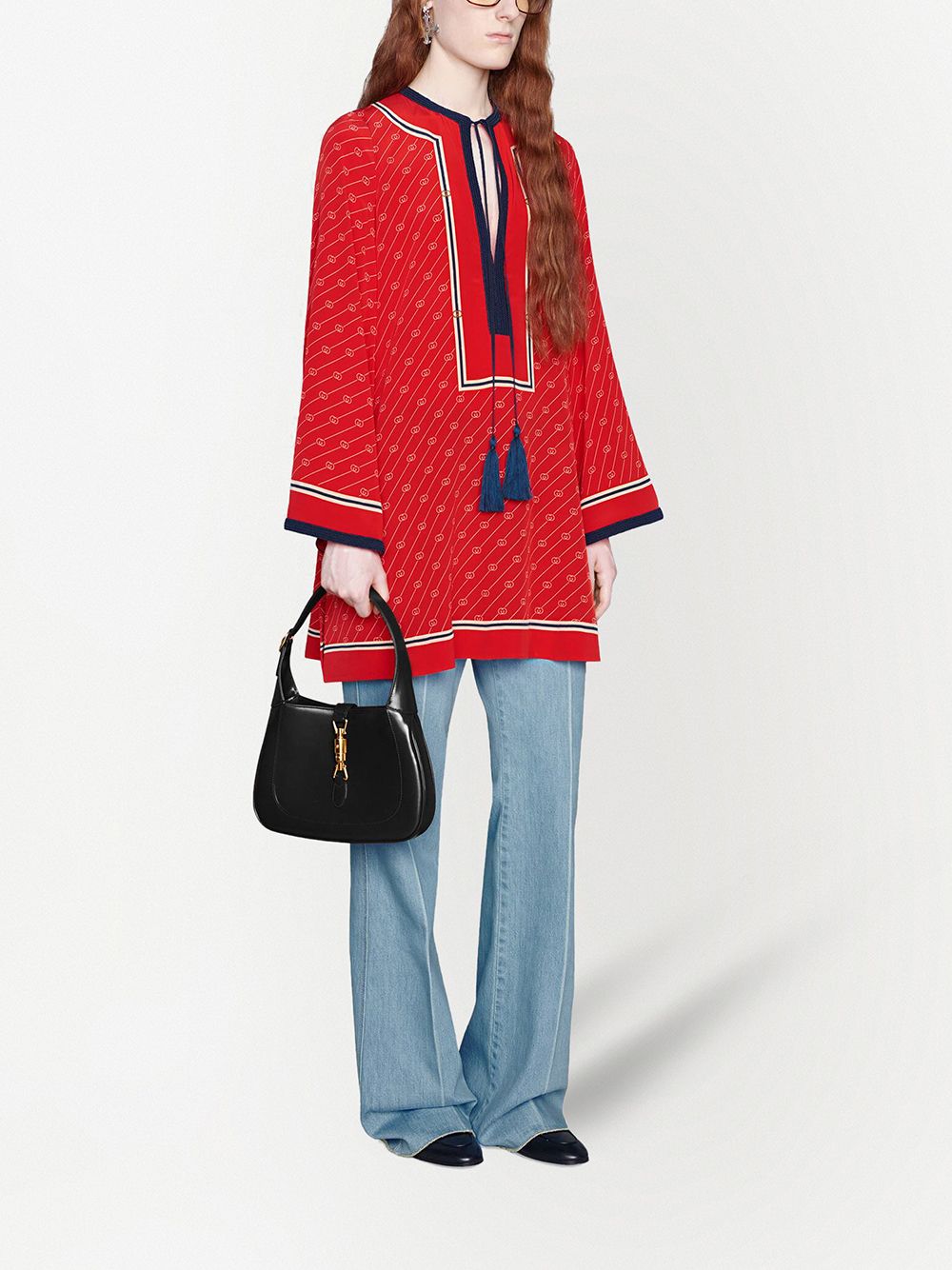 Shop Gucci Diagonal Gg Silk Kaftan Dress In Rot