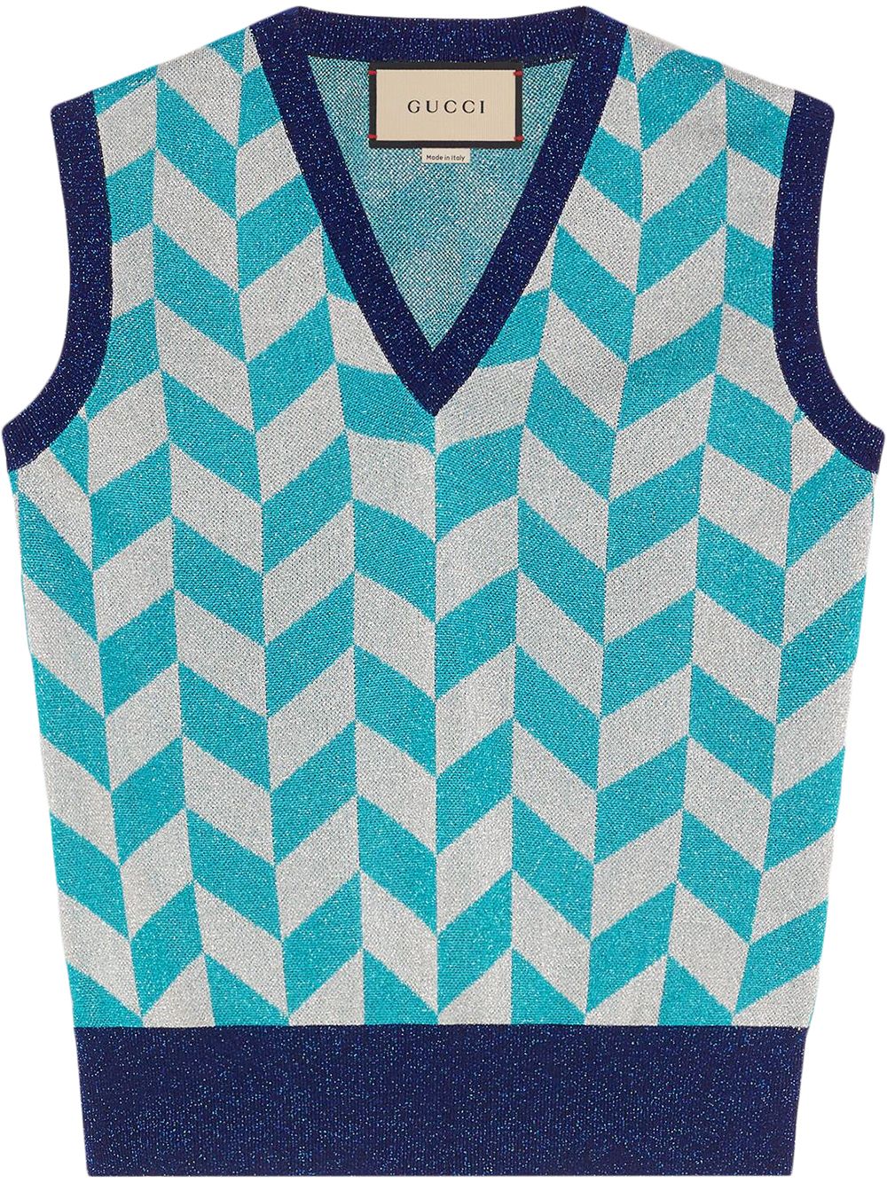 Gucci Chevron Lamé Jacquard-knit Waistcoat In Blau | ModeSens