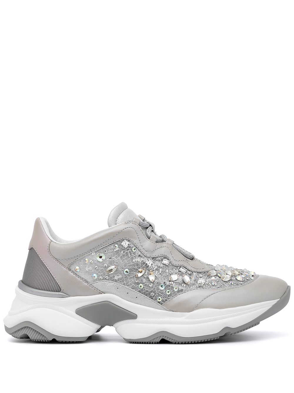 René Caovilla Crystal-embellished Sneakers In Silber