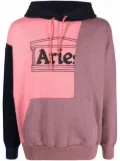 Aries block-colour logo-print hoodie - Pink