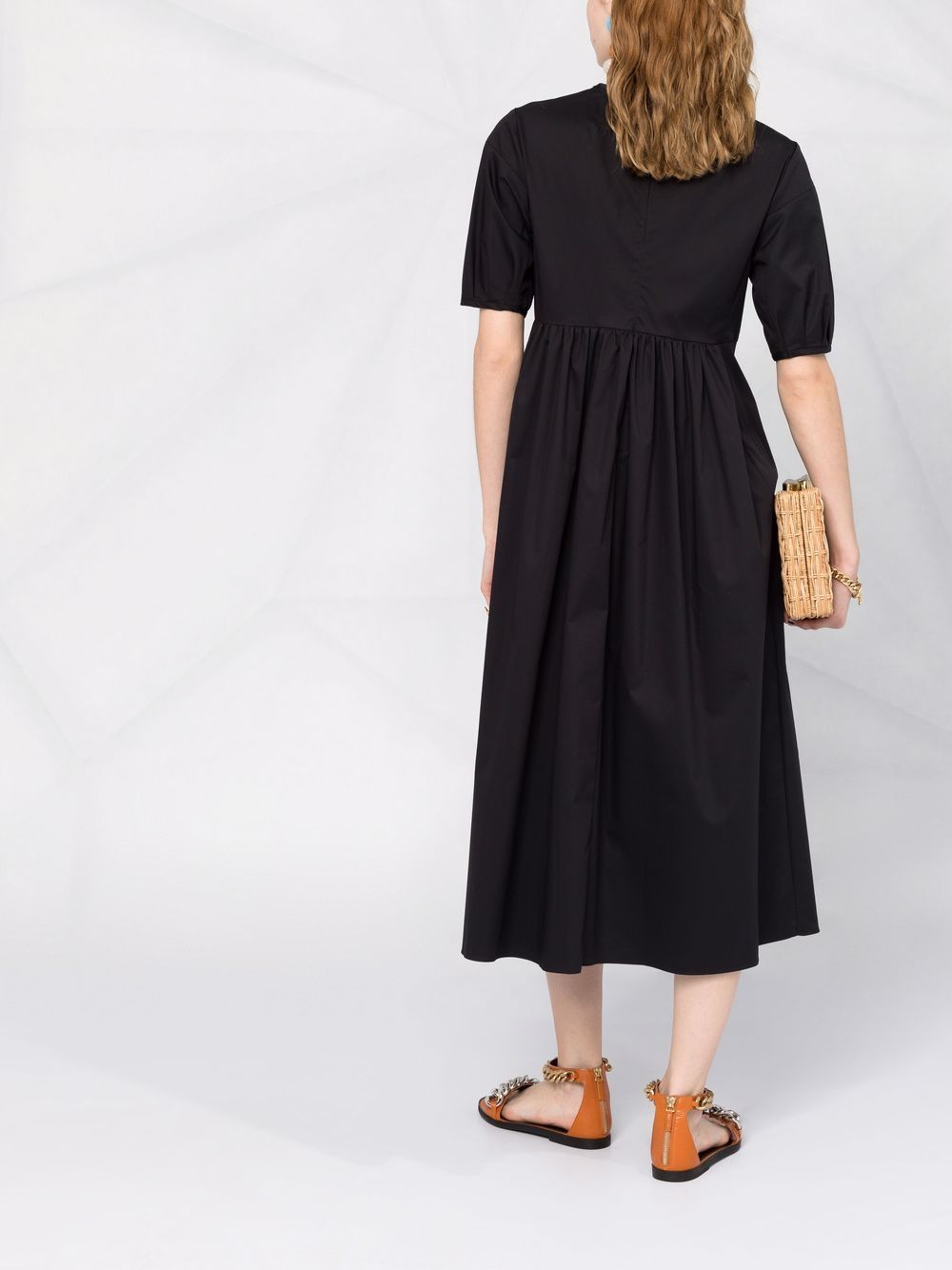 Shop Blanca Vita Gathered Short-sleeved Dress In Black