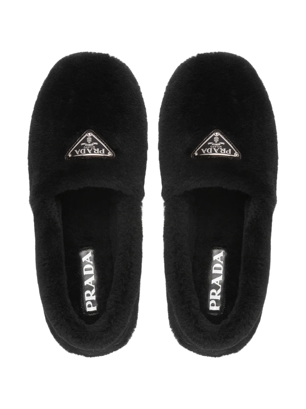 Prada Logo-plaque Shearling Slippers In Schwarz | ModeSens