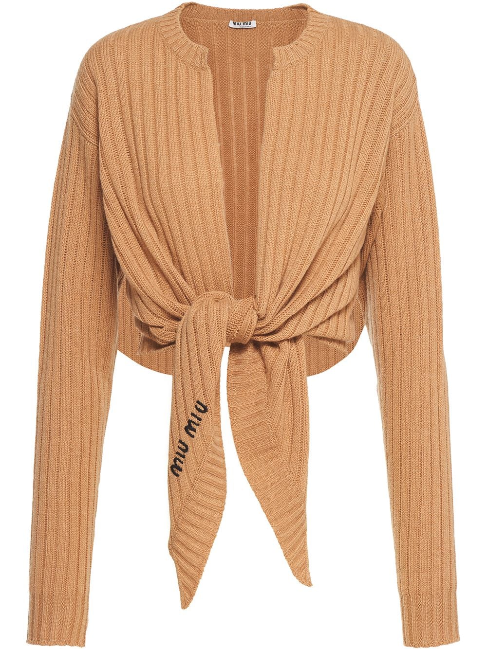 Miu Miu Waist-tie Cashmere Top In Brown