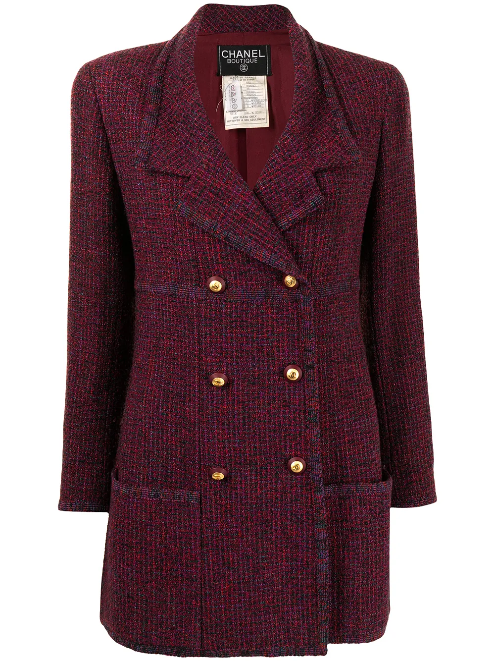 

Chanel Pre-Owned saco de tweed con doble botonadura 1993 - BORDEAUX, ETC