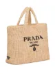 Prada logo-embroidered raffia tote bag