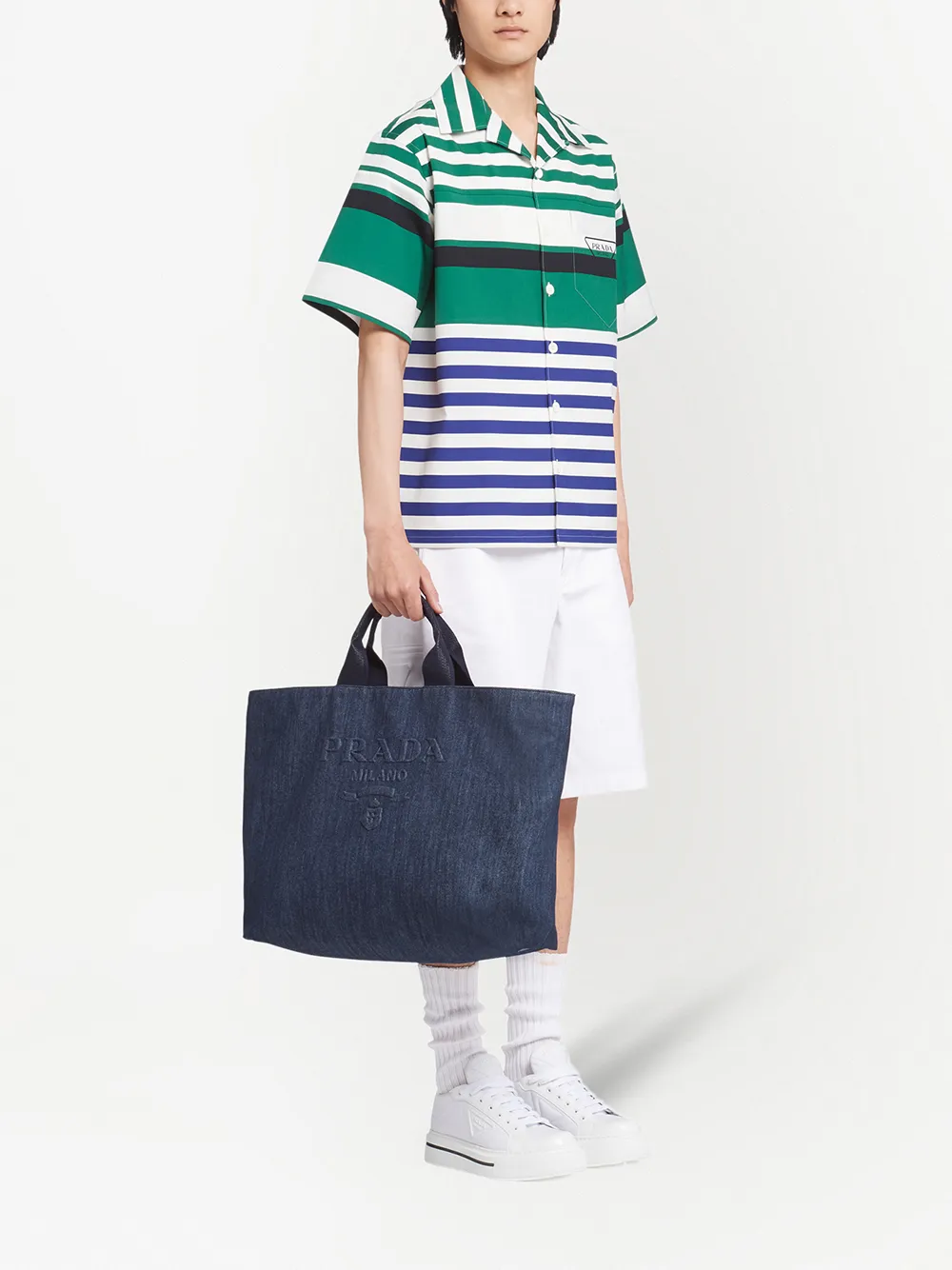 Image 2 of Prada leather-trim denim tote