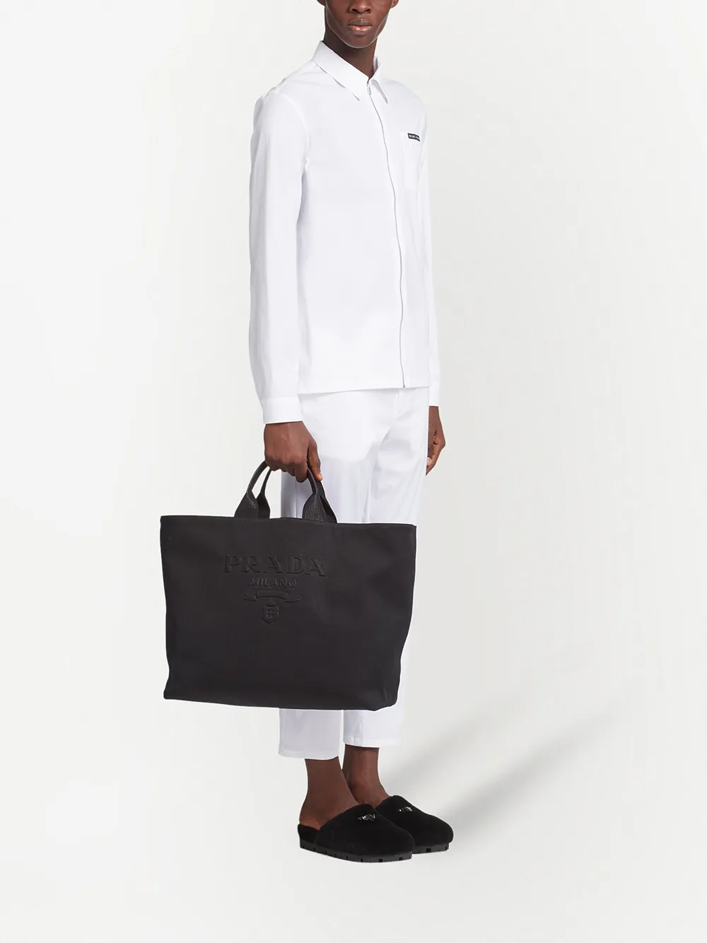 Prada Drill shopper met logo-reliëf - Zwart