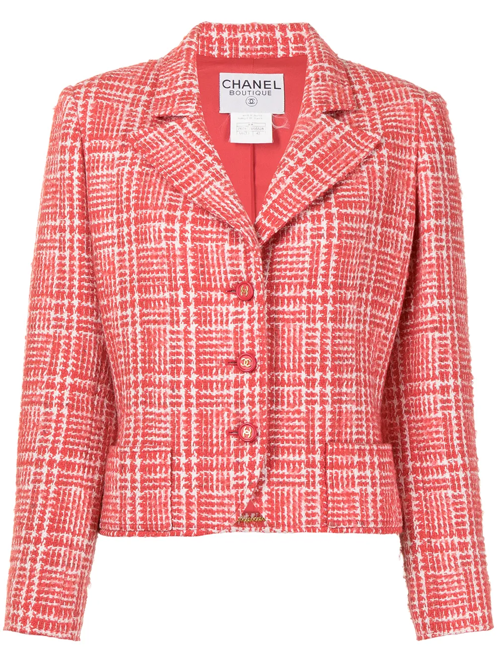 Chanel Pre-owned 1997 Notched Lapels Plaid Blazer - Red