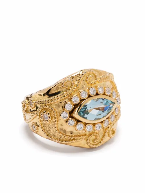 Bague en 18ct ornée de aigue-marine et diamants - Aurelie Bidermann - Modalova