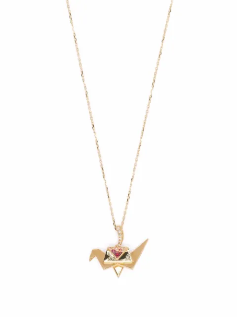 Aurelie Bidermann 18kt yellow gold Origami pink sapphire and diamond necklace