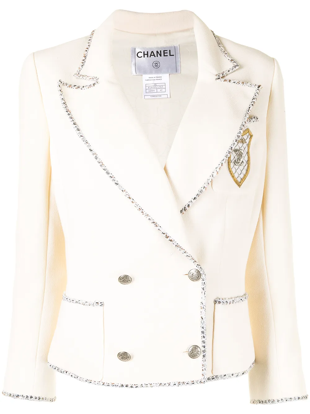 Pre-owned Chanel 2005 Crest Double-breasted Jacket In White