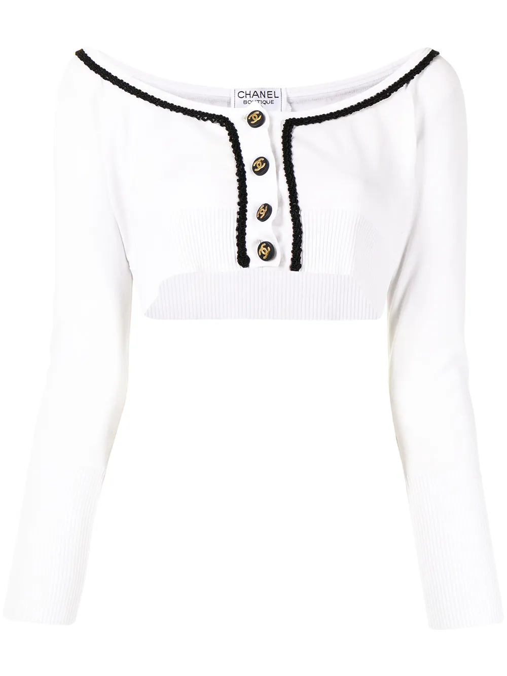 Chanel Pre-owned 1990s CC-buttons Cropped Knitted Top - White