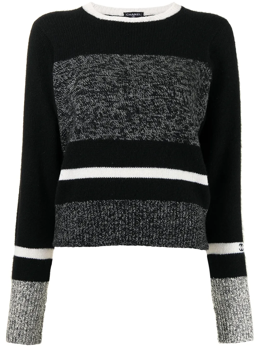 

Chanel Pre-Owned suéter de cachemira con motivo de rayas 1996 - Negro