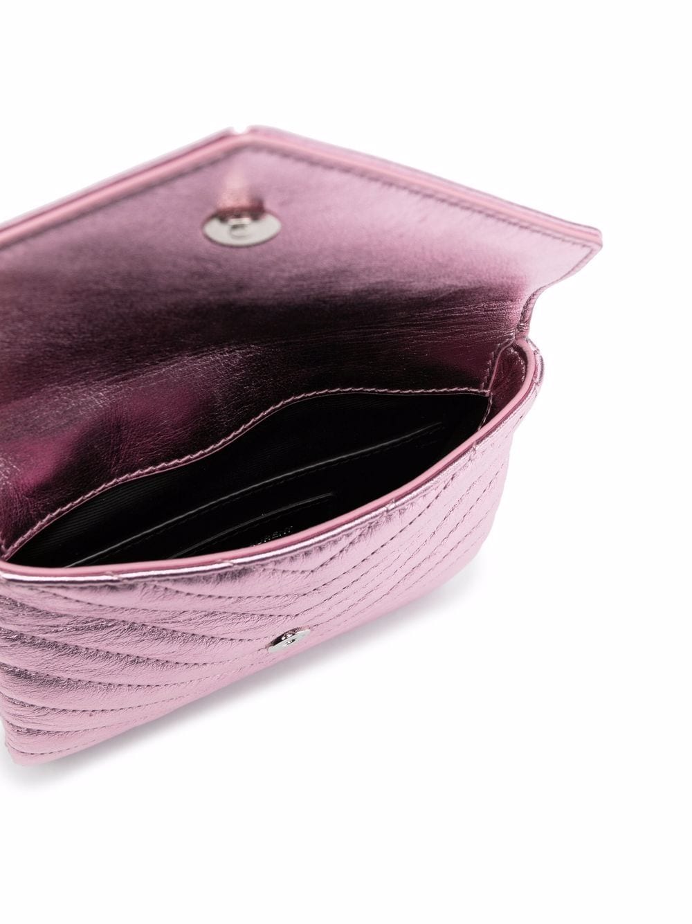 Shop Saint Laurent Double Flap Metallic Mini Bag In Pink