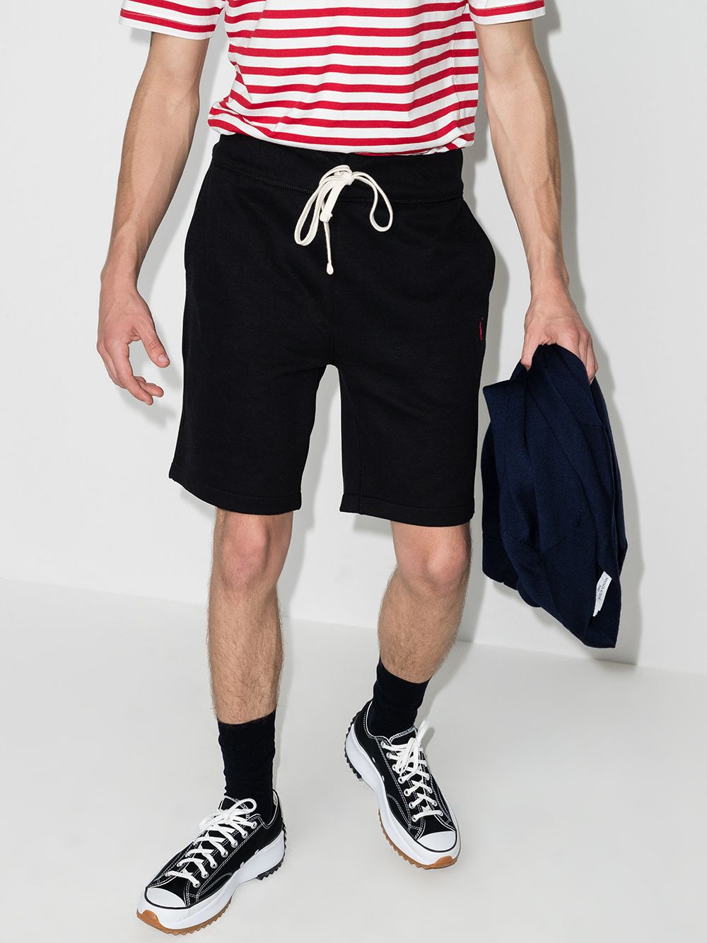 Shop Polo Ralph Lauren Drawstring Cotton-blend Shorts In Black