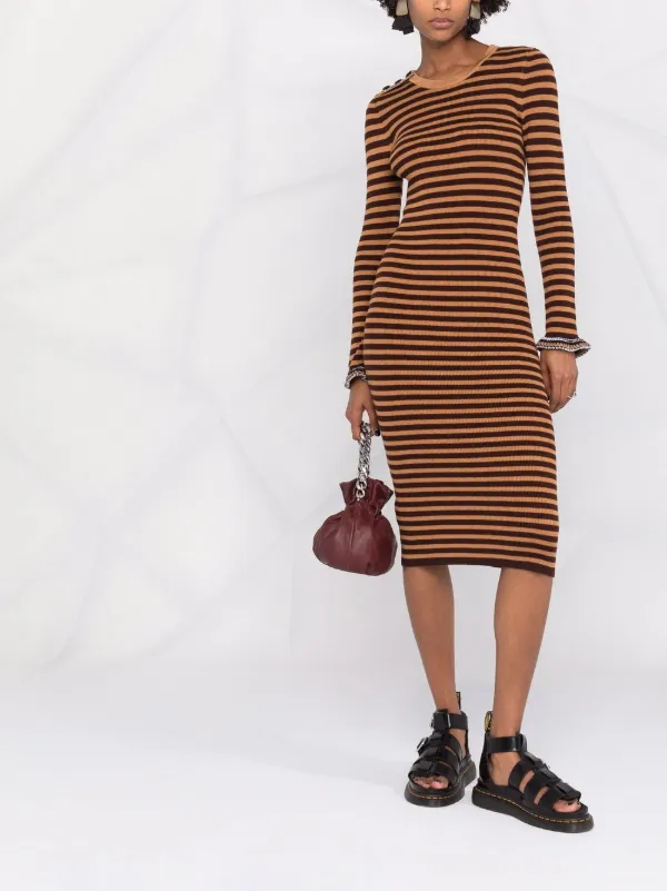 Shop Pinko striped knitted midi dress 