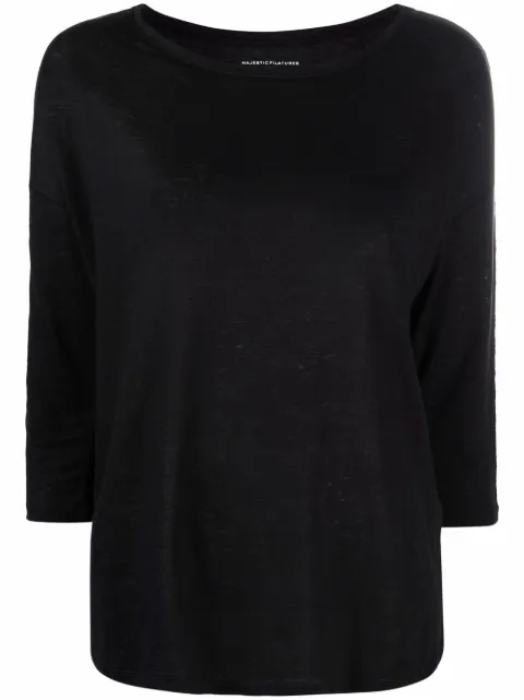 Majestic Filatures three-quarter sleeve linen-blend top