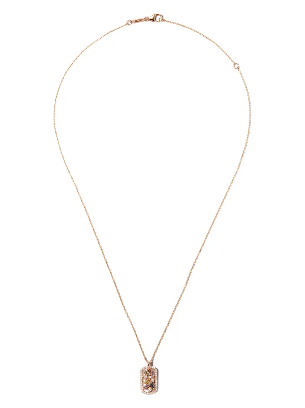 Suzanne Kalan 18kt Rose Gold Frenzy Sapphire Dog Tag Necklace in Pink