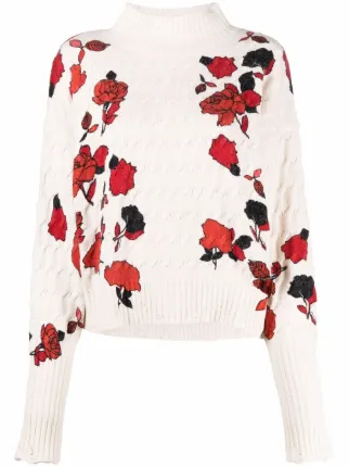 Shop PINKO rose-print roll-neck jumper 